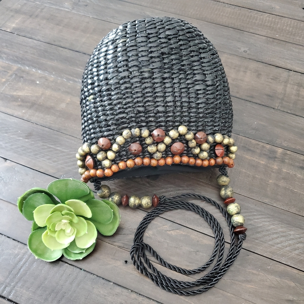 Black Wicker Basket Cross Body Purse